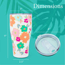 Mary Square Bright Pink Orange Floral 32 ounce Stainless Steel Travel Tumbler