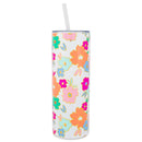 Mary Square Orange Pink Floral 20 ounce Stainless Steel Skinny Travel Tumbler with Straw