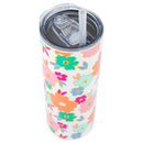 Mary Square Orange Pink Floral 20 ounce Stainless Steel Skinny Travel Tumbler with Straw