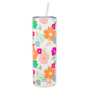 Mary Square Orange Pink Floral 20 ounce Stainless Steel Skinny Travel Tumbler with Straw