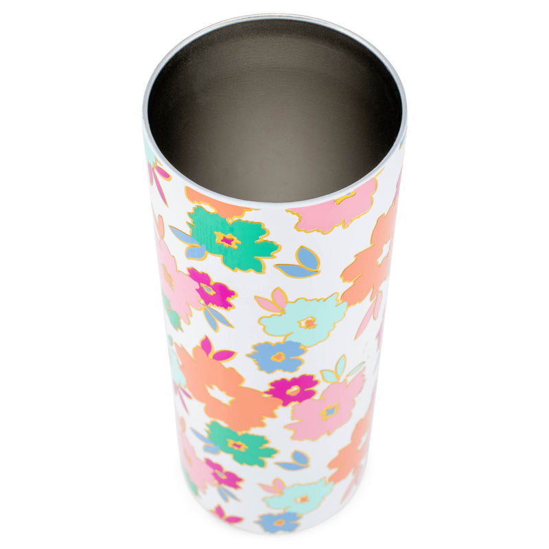 Mary Square Orange Pink Floral 20 ounce Stainless Steel Skinny Travel Tumbler with Straw