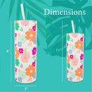 Mary Square Orange Pink Floral 20 ounce Stainless Steel Skinny Travel Tumbler with Straw