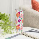 Mary Square Orange Pink Floral 20 ounce Stainless Steel Skinny Travel Tumbler with Straw