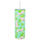 Mary Square Party Animal Teal Jaguar 20 ounce Stainless Steel Skinny Travel Tumbler with Straw