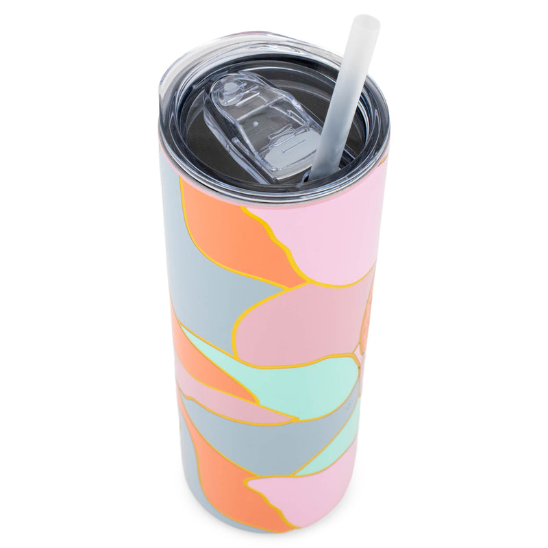 Mary Square Pink Orange Color Block 20 ounce Stainless Steel Skinny Travel Tumbler with Straw
