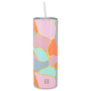 Mary Square Pink Orange Color Block 20 ounce Stainless Steel Skinny Travel Tumbler with Straw