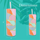 Mary Square Pink Orange Color Block 20 ounce Stainless Steel Skinny Travel Tumbler with Straw