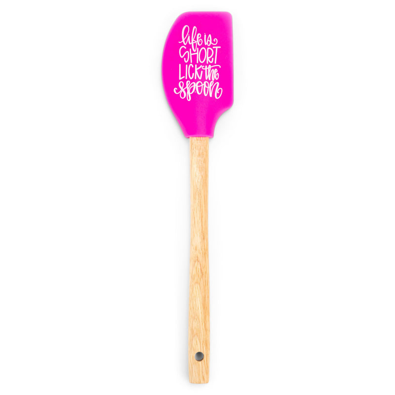 Mary Square Life Is Short Lick Spoon Pink 12 x 2.5 Silicone Mixing Spatula