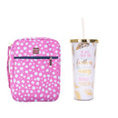 Cover You Under His Wings Pink Spot Bible Cover and Straw Tumbler With Lid Set