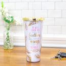 Cover You Under His Wings Pink Spot Bible Cover and Straw Tumbler With Lid Set
