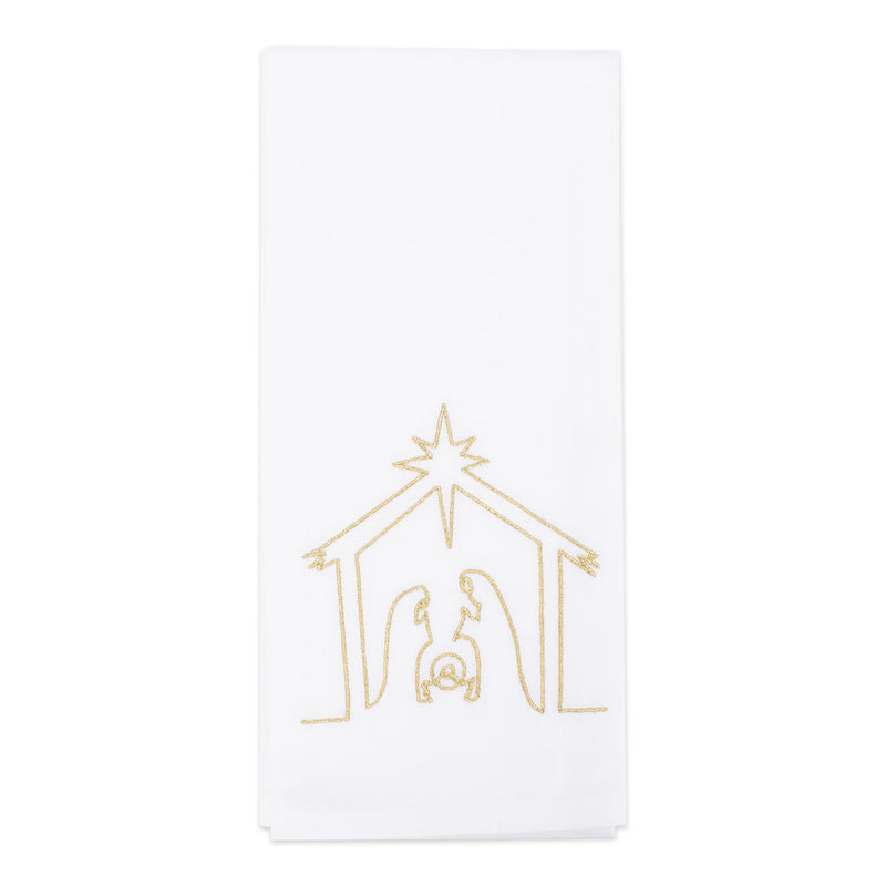 Mary Square Nativity White and Gold Tone 26 x 13 Cotton Christmas Hand Dish Tea Towel