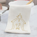 Mary Square Nativity White and Gold Tone 26 x 13 Cotton Christmas Hand Dish Tea Towel