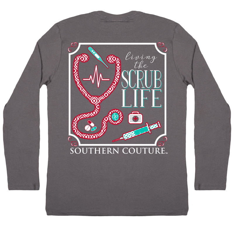 Southern Couture SC Classic Living The Scrub Life on Long Sleeve Womens Classic Fit T-Shirt - Charcoal