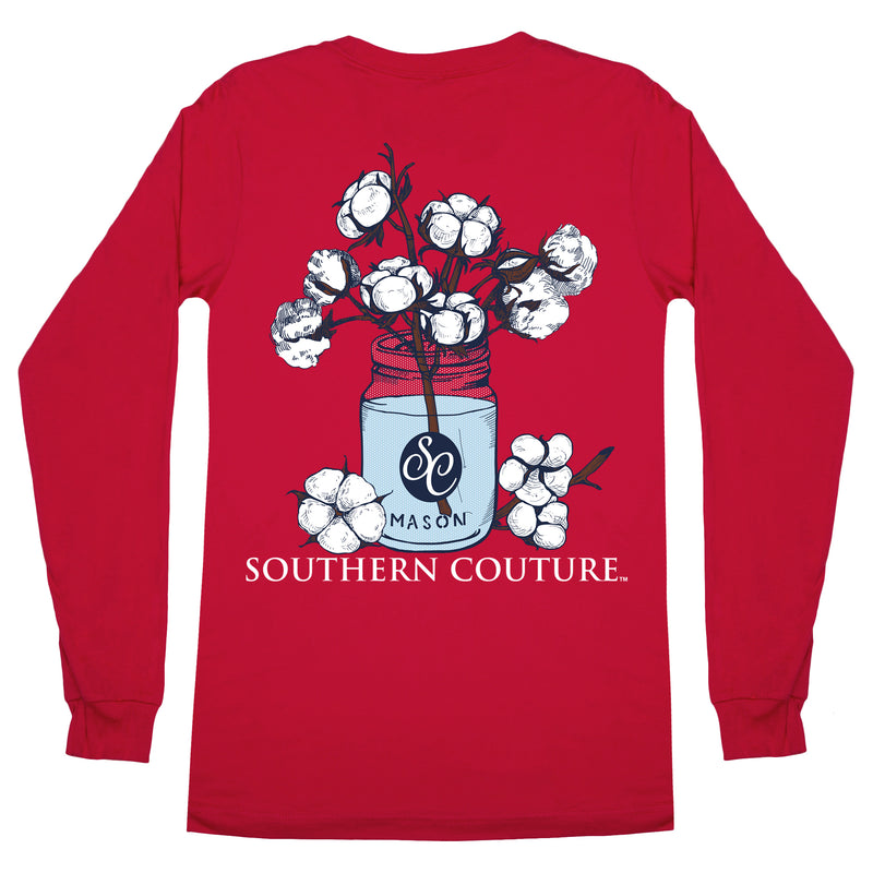 Southern Couture SC Comfort Mason Jar Cotton on Long Sleeve Womens Fit Shirt - Red