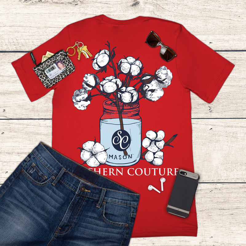 Southern Couture SC Comfort Mason Jar Cotton Womens Classic Fit T-Shirt - Red