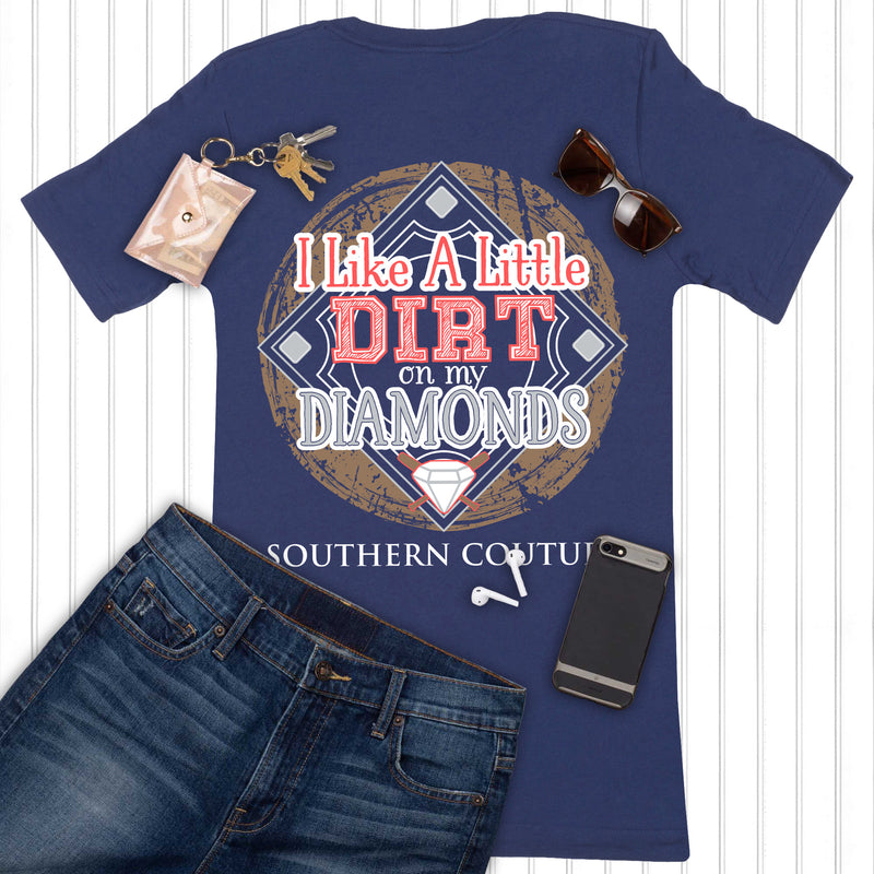 Southern Couture SC Classic Dirt on My Diamonds Ball Field Womens Classic Fit T-Shirt - Metro Blue