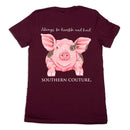 Southern Couture SC Classic Humble & Kind Farm Pig Womens Classic Fit T-Shirt - Maroon