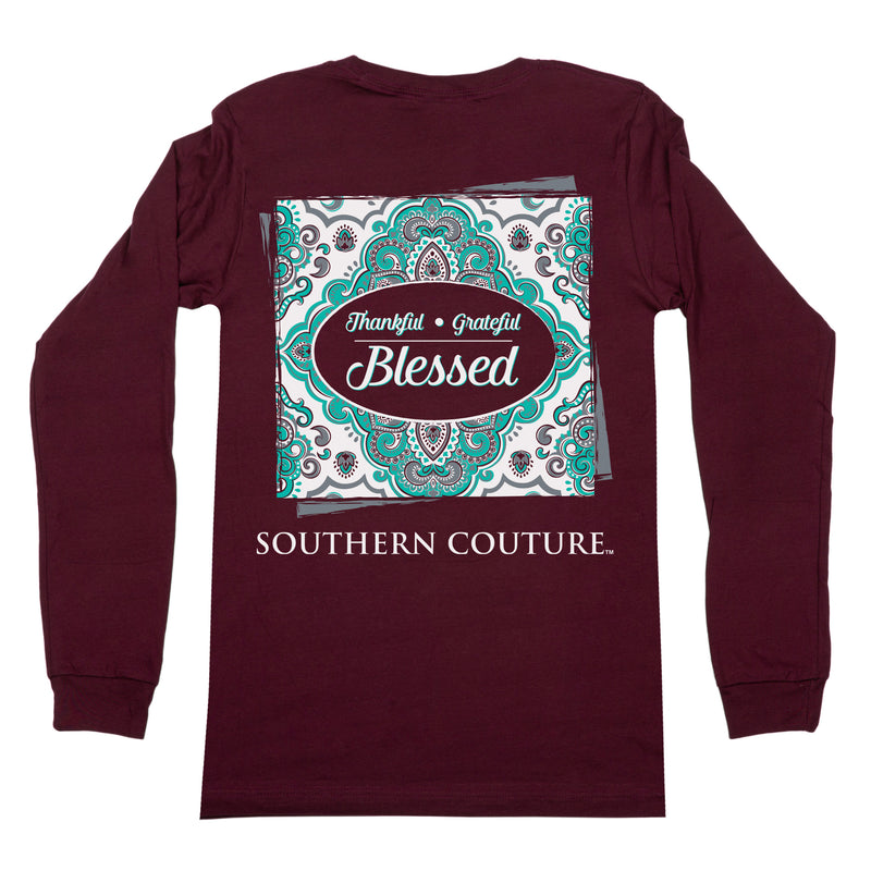 Southern Couture SC Classic Thankful Grateful Blessed on Longsleeve Womens Classic Fit T-Shirt - Maroon