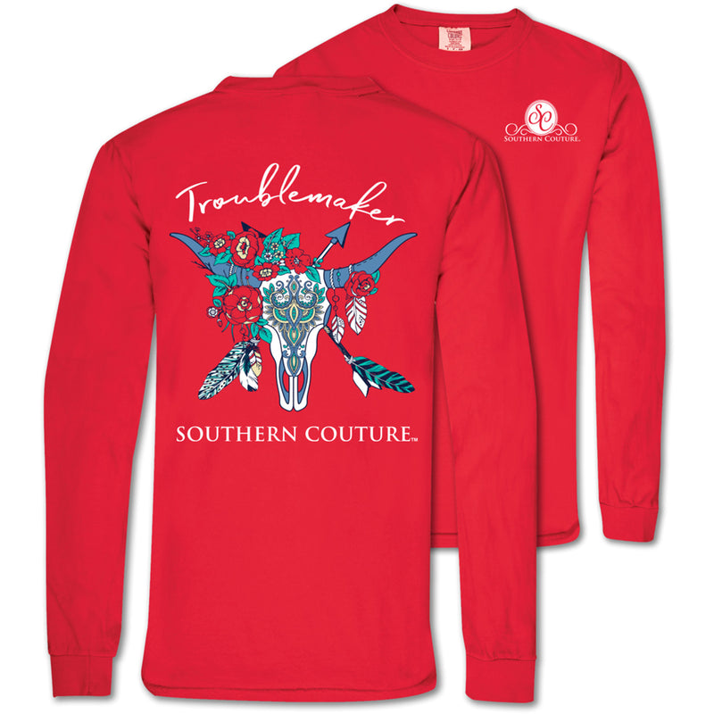 Southern Couture Comfort Long Sleeve Fit Troublemaker Adult T-Shirt Paprika
