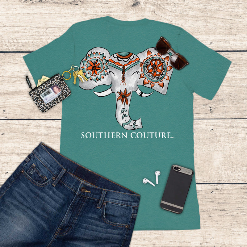 Southern Couture Comfort Fit Painted Elephant Adult T-Shirt Seafoam