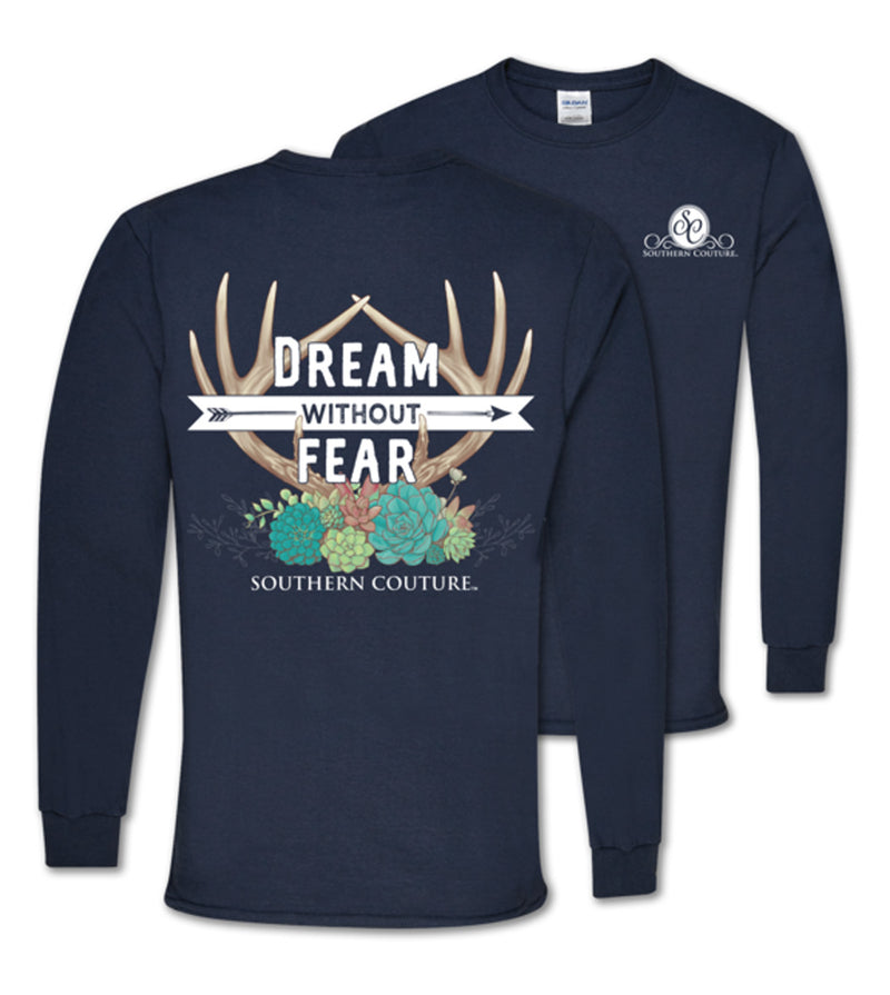 Southern Couture Classic Long Sleeve Fit Dream Without Fear Adult T-Shirt Navy