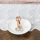 Front view of Rose Gold Tone Hugging Couple Porcelain Ring Dish Jewelry Holder