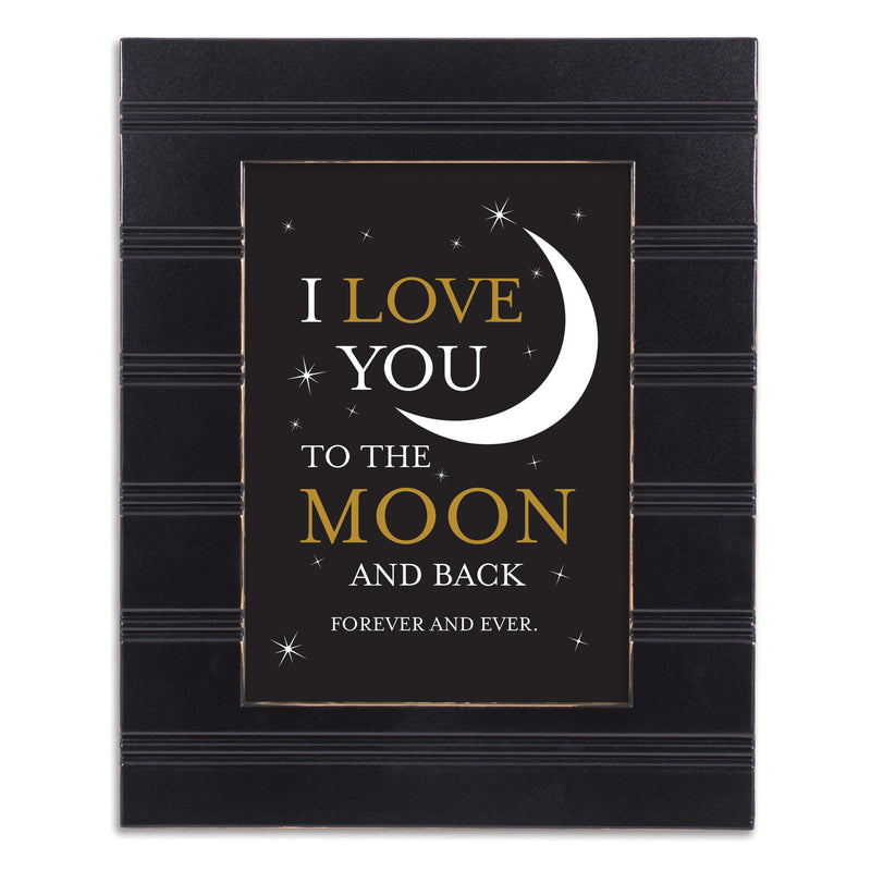 Front view of I Love You to The Moon and Back Black Beaded Board Frame Plaque