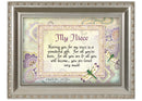 Front view of Having You for My Niece Wonderful Silvertone Rope Trim Easel Back Photo Frame