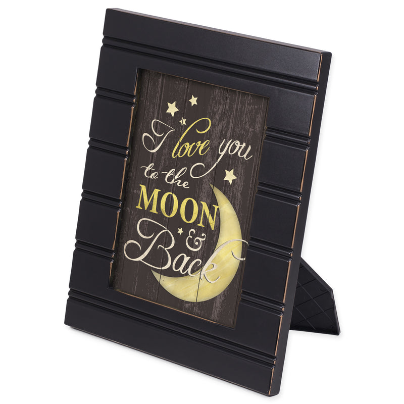 Front view of I Love You to the Moon and Back Black with Gold Trim Frame 