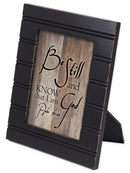 Front view of Be Still and Know I am God Black with Gold Trim Frame 