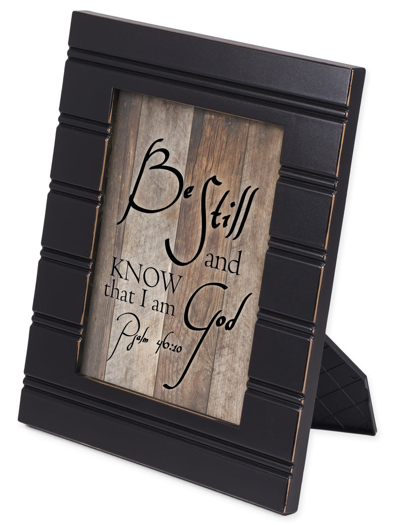 Front view of Be Still and Know I am God Black with Gold Trim Frame 