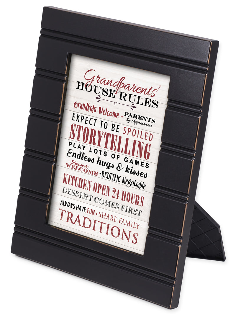 Front view of Grandparents' House Rules Black with Gold Trim Frame 
