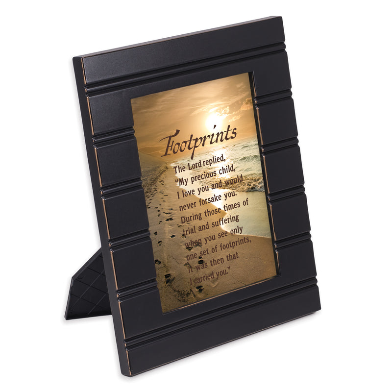 Front view of Footprints In The Sand Black Beaded Board Photo Frame