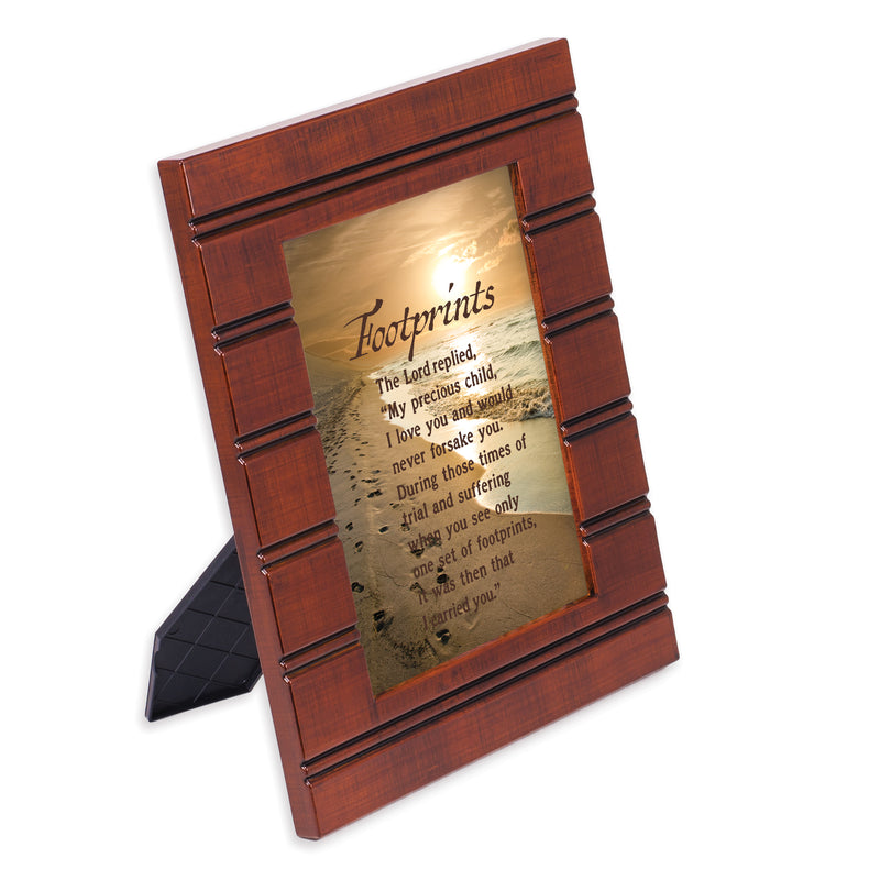 Front view of Footprints In The Sand Woodgrain Beaded Board Photo Frame
