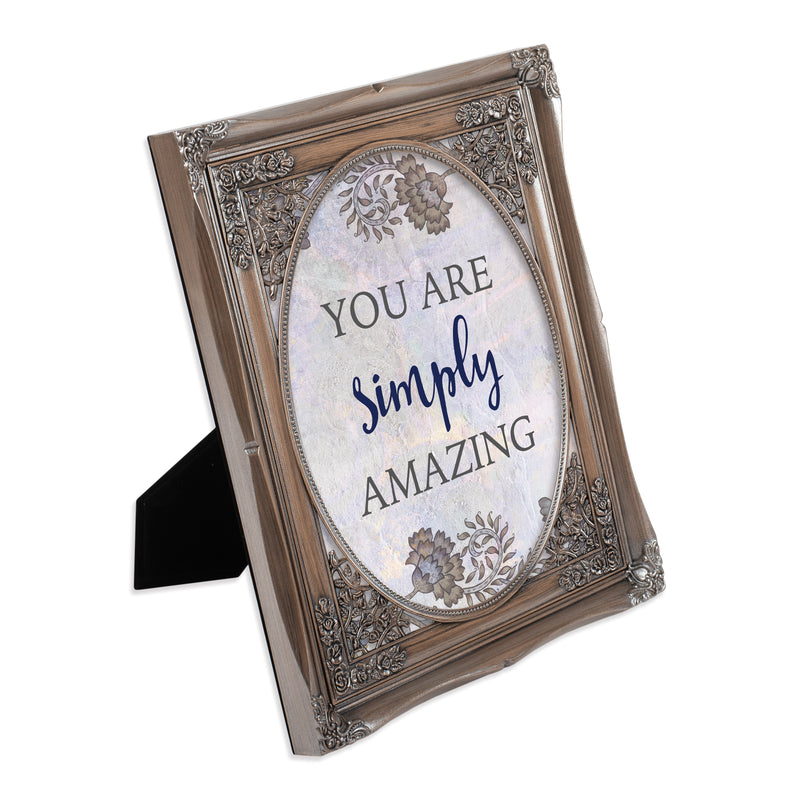 Front view of You Are Simply Amazing Brushed Silver Floral Cutout Photo Frame