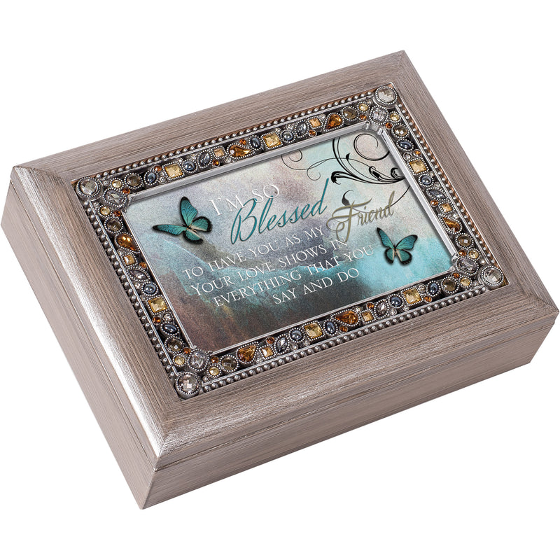 Blessed to Have You as Friend Brushed Pewter Jewelry Music Box Plays Wonderful World
