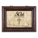 50th Anniversary Celebrate Burlwood Rope Trim Jewelry Music Box Plays Amazing Grace