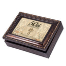 50th Anniversary Celebrate Burlwood Rope Trim Jewelry Music Box Plays Amazing Grace