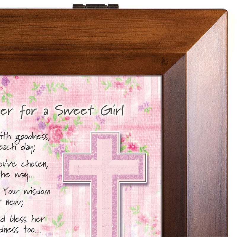 Baptismal Prayer for a Sweet Girl Wood Finish Jewelry Music Box - Plays Tune You Are My Sunshine