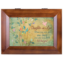 Top down view of Daughter-in-Law We Love You Wood Finish Jewelry and Music Box -