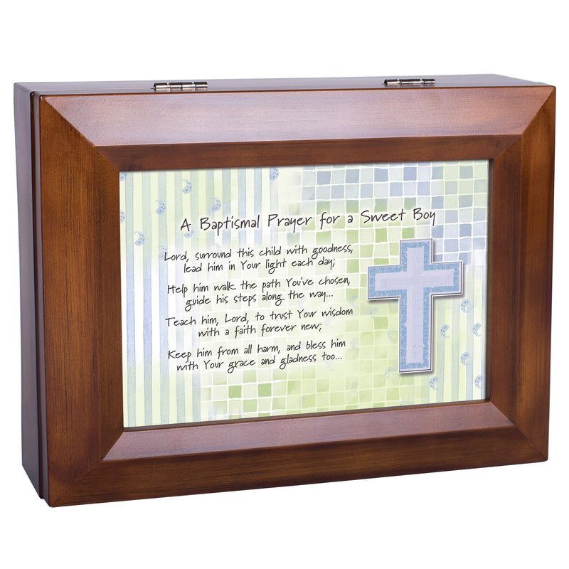 Baptismal Prayer for a Sweet Boy Wood Finish Jewelry Music Box - Plays Tune You are My Sunshine
