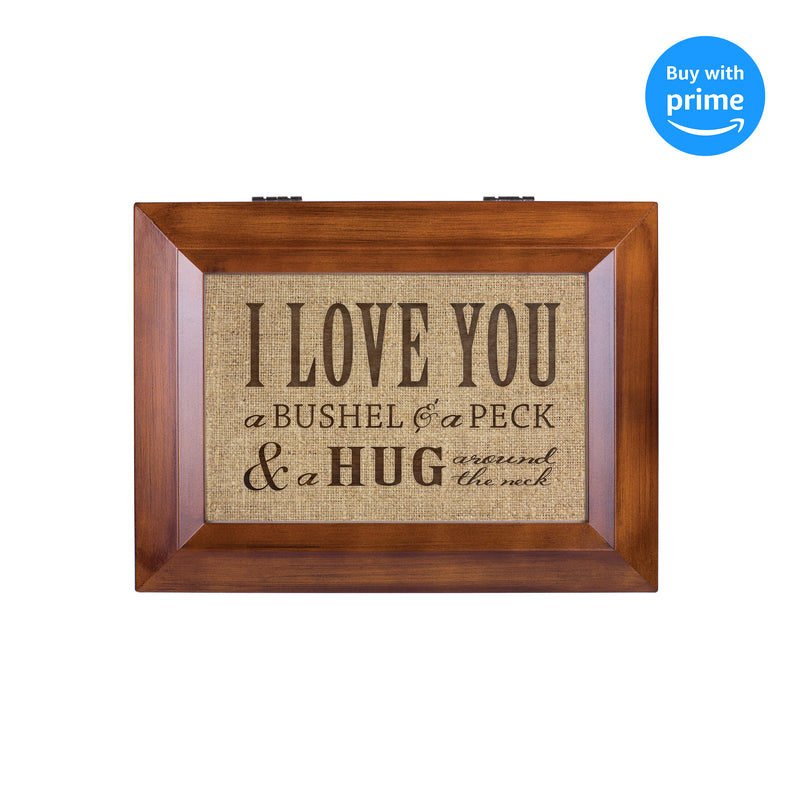 Top down view of I Love You A Bushel & A Peck Wood Finish Jewelry and Music Box -