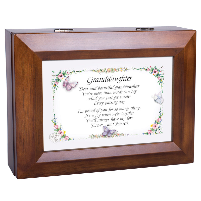 Dear and Beautiful Granddaughter Dark Wood Finish Jewelry Music Box - Plays Tune You Are My Sunshine