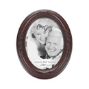 Front view of Add Your Own Personal Photo Mahogany Finish Floral Oval Table and Wall Photo Frame