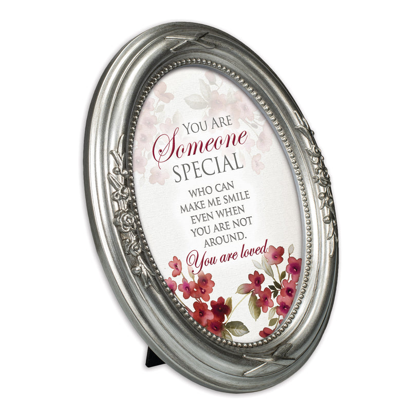 Someone Special Make Me Smile Brushed Silver Floral 5 x 7 Oval Table and Wall Photo Frame