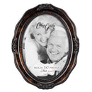 Front view of Add Your Own Personal Photo Burlwood Finish Wavy Oval Table and Wall Photo Frame