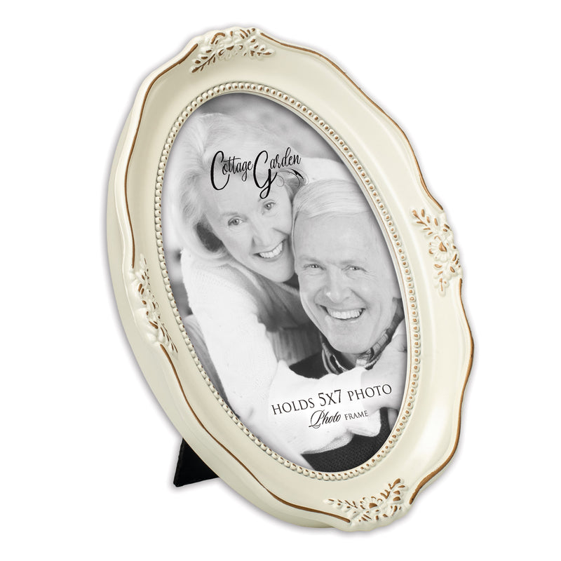 Add Your Own Personal Photo Distressed Ivory Wavy 5 x 7 Oval Table and Wall Photo Frame