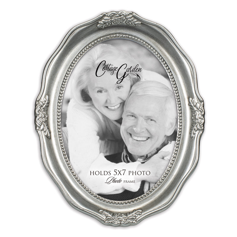 Front view of Add Your Own Personal Photo Brushed Silver Wavy Oval Table and Wall Photo Frame