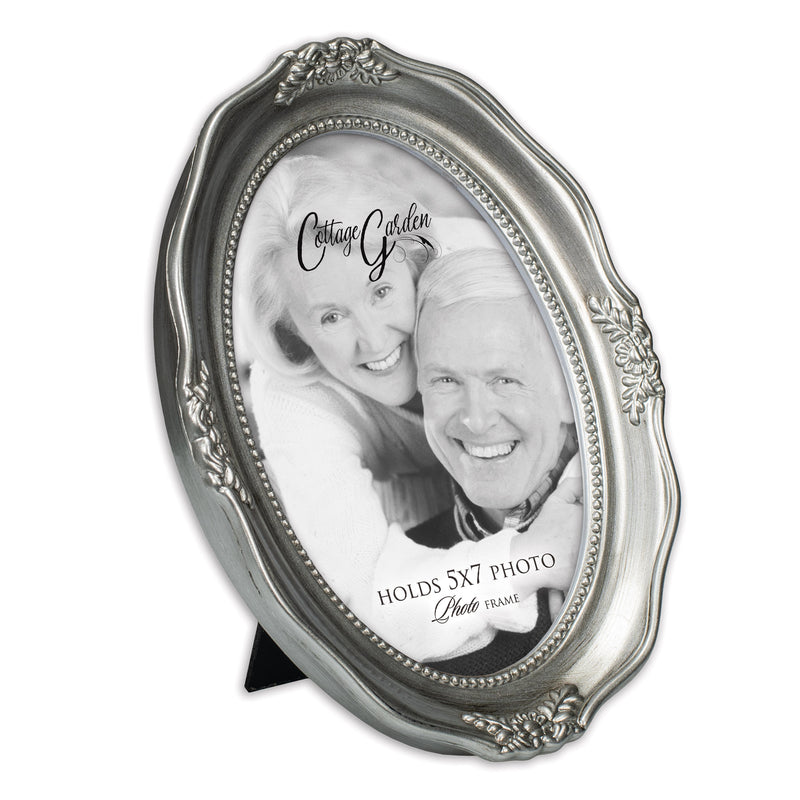 Add Your Own Personal Photo Brushed Silver Wavy 5 x 7 Oval Table and Wall Photo Frame