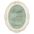 Front view of Daughter You Are Loved Distressed Ivory Wavy Oval Table and Wall Photo Frame